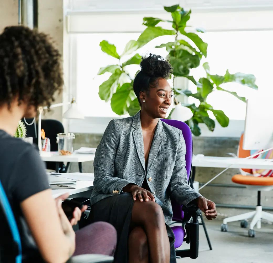 Black business woman having conversation