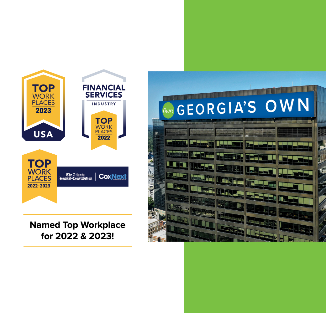 Georgia's Own Credit Union building with Top workplace badges